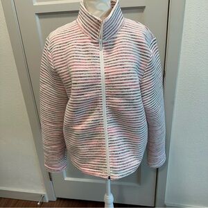 Under Armor Women’s Full Zip Front Loose Fit White and Pink Striped Jacket Sz L